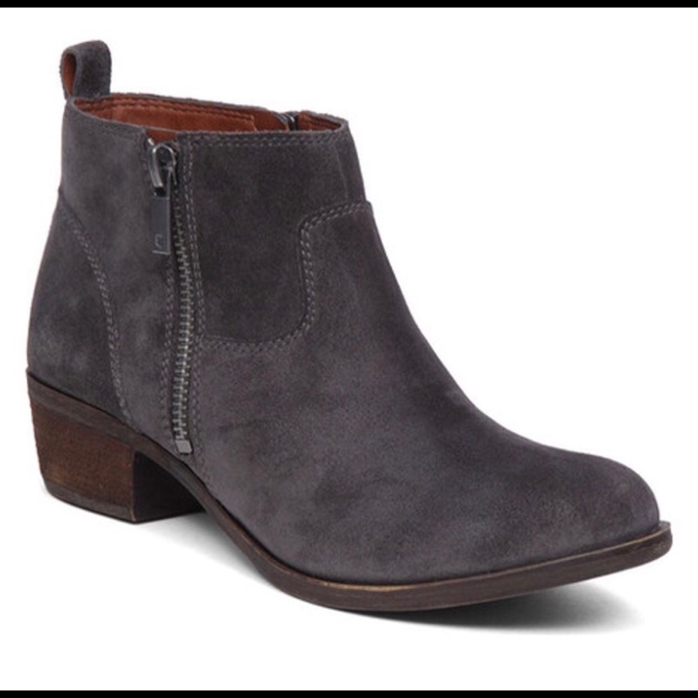 Lucky brand black suede double zipper ankle boots
